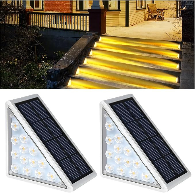 LED Solar Step Lights Waterproof Outdoor Stair Lights, Warm White Solar Deck & Pathway Lights IP6... | Amazon (US)