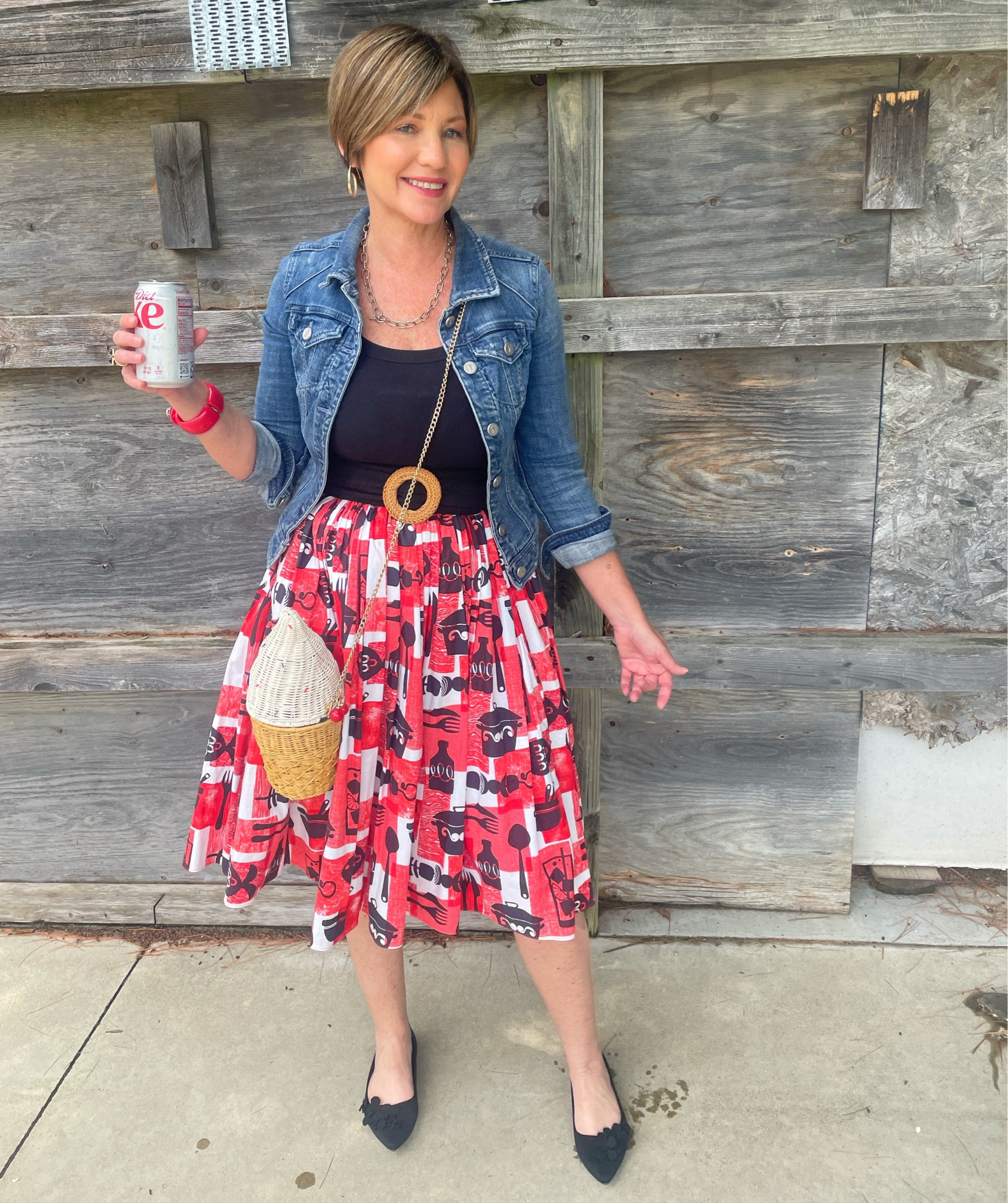 BBQ anyone? Summer dress with Rothy’s points and an ice cream cone bag 