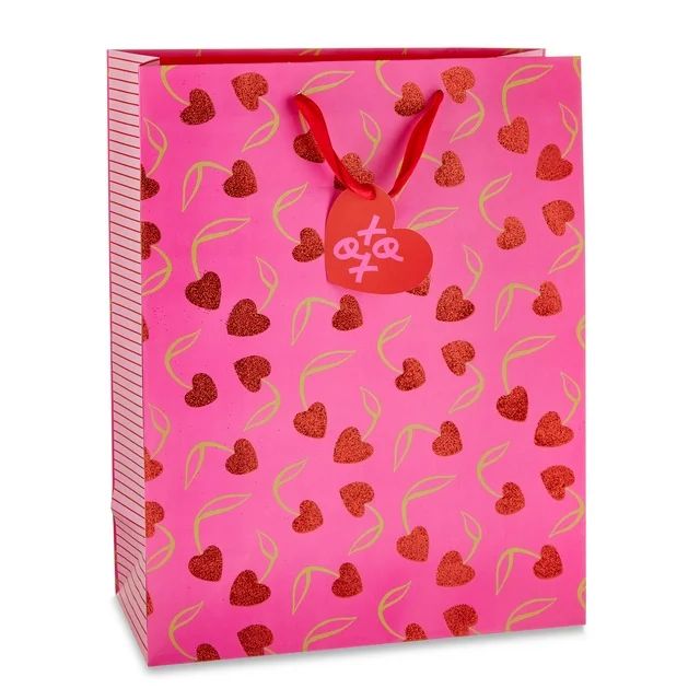 Valentine's Day Pink & Red Glitter Hearts Gift Bag with Tissue Paper by Way To Celebrate | Walmart (US)
