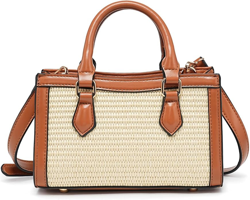 Harmony Straw Crossbody Bag for Women, Woven Summer Purse with Vegan Leather Trim, Small Top Hand... | Amazon (US)