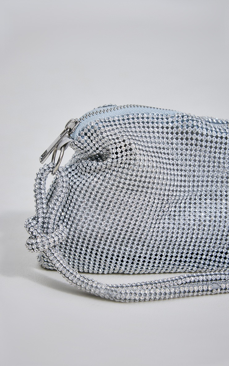 Silver Diamante Knot Handle Slouchy Shoulder Bag | PrettyLittleThing US