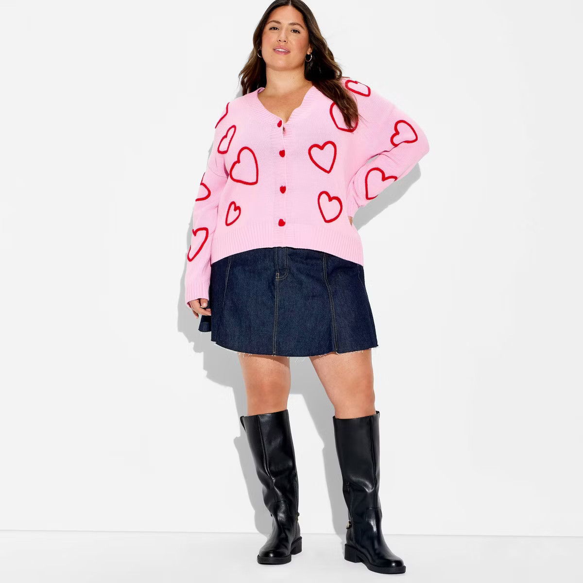 Women's Hearts Graphic Cardigan Sweater - Light Pink | Target