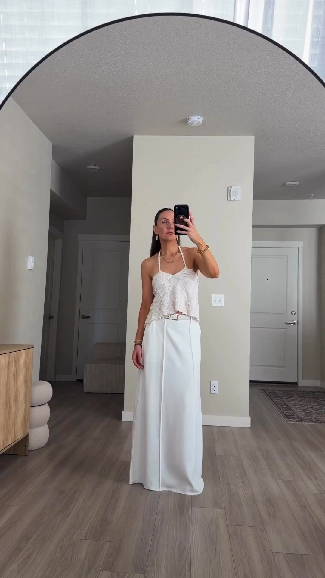 Linking exact products.  
Top: I tied the strings around my neck.  The brand styled it as a tube top.  So it’s versatile.  Wearing size small
Skirt: I’m 5’7’’ with flat shoes it hits the floor so it’s not petite girl friendly 
Necklaces: love love love I have so many sizes of it
Denim jacket: wearing size small 
 Super stylish with studs and lightweight!! 
Flat sandals: very comfy.  I have two pairs one I wear outside and one I keep in the studio for shooting.  Love the design!
Bag: not a great quality but cute 