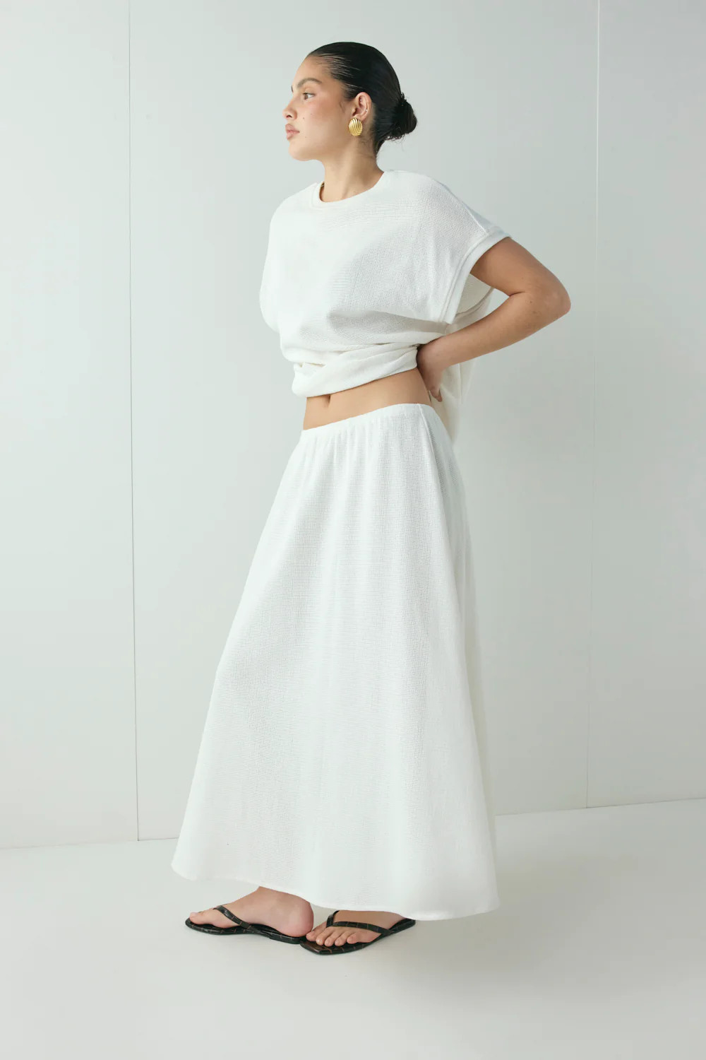 Solara Waffle Midi Skirt White | VRG Grl