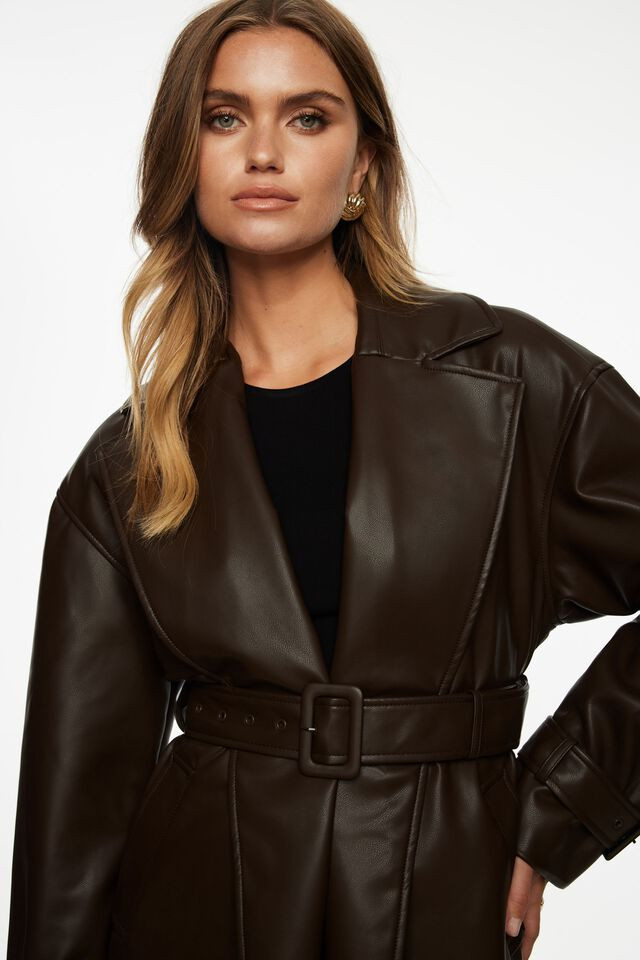 Belted Faux Leather Trench Coat | Dynamite Clothing