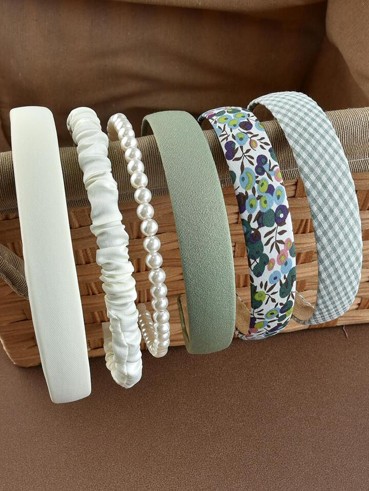 6pcs Ladies' Fashionable Simple Fabric & Faux Pearl Hairbands | SHEIN
