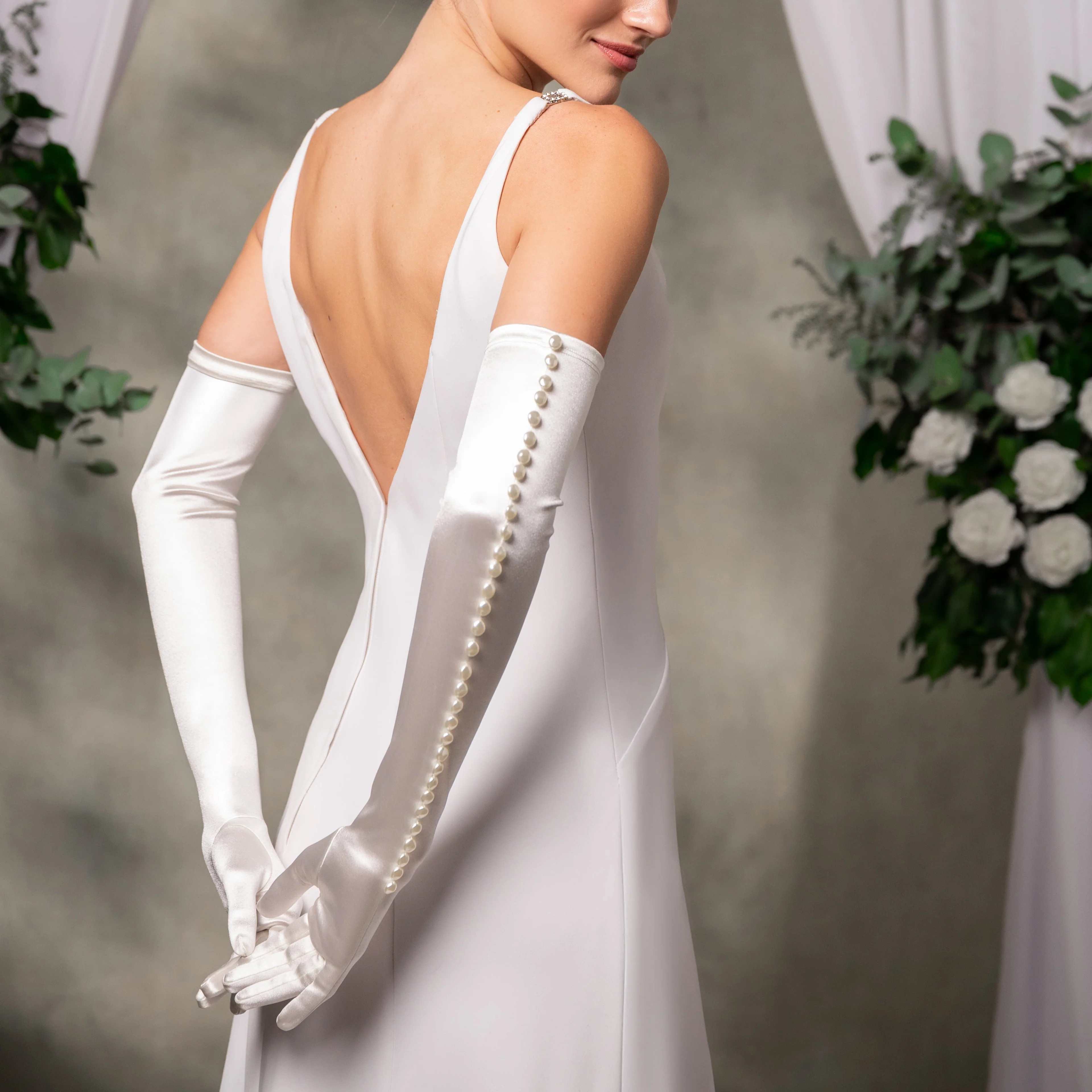 Anthea | Bridal Satin Opera Glove | Cornelia James