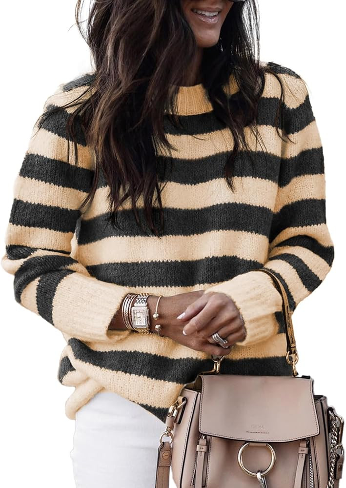 Dokotoo Sweaters Crewneck Striped Cute Block Pullover Tops | Amazon (US)