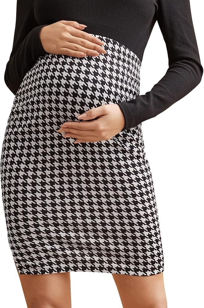 Floerns Women's Solid High Waisted Stretchy Tummy Control Bodycon Maternity Pencil Skirt | Amazon (US)
