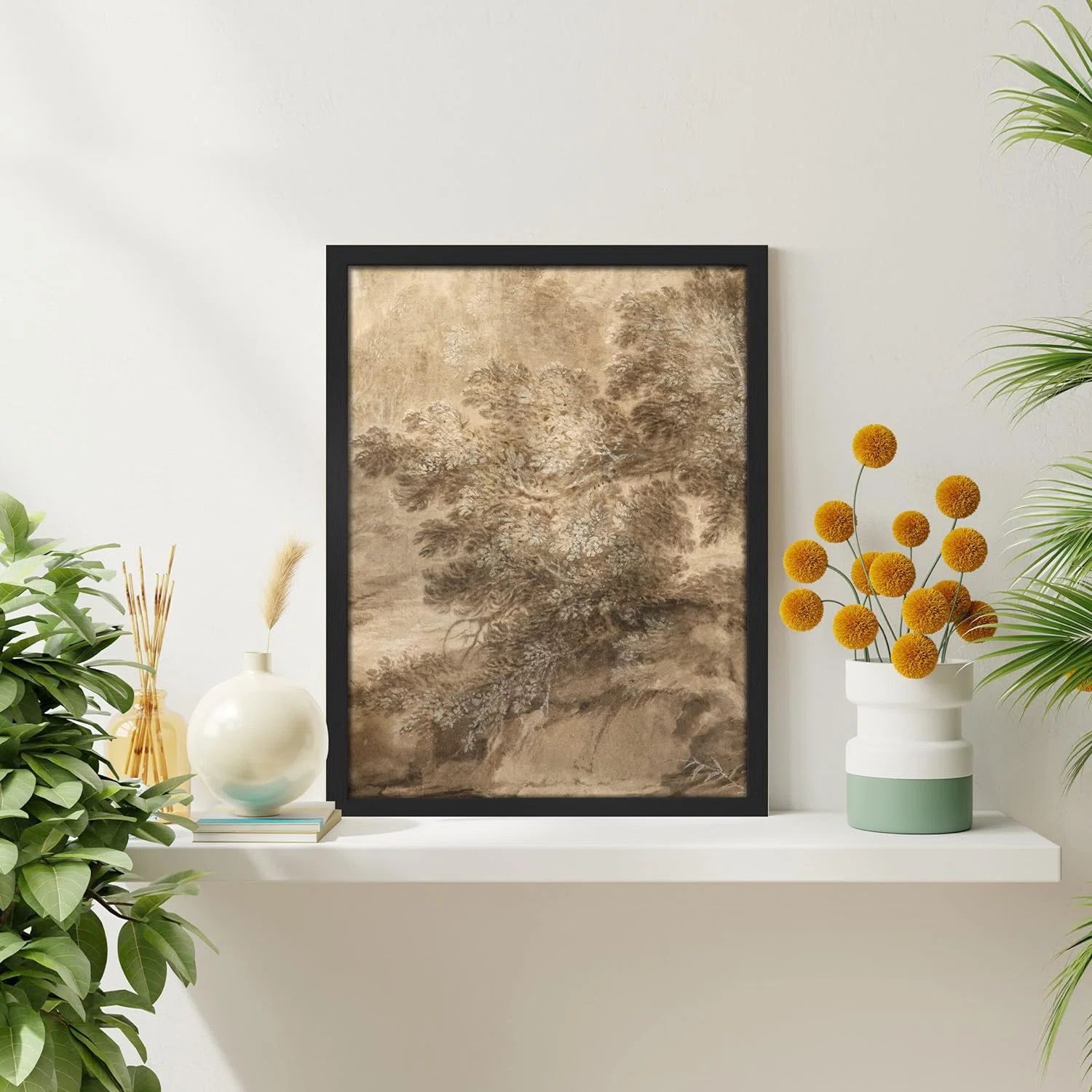 SIGNLEADER " Sepia Tree Countryside Wall Art Floral Botanical Prints Natural Landscape For Living... | Wayfair North America