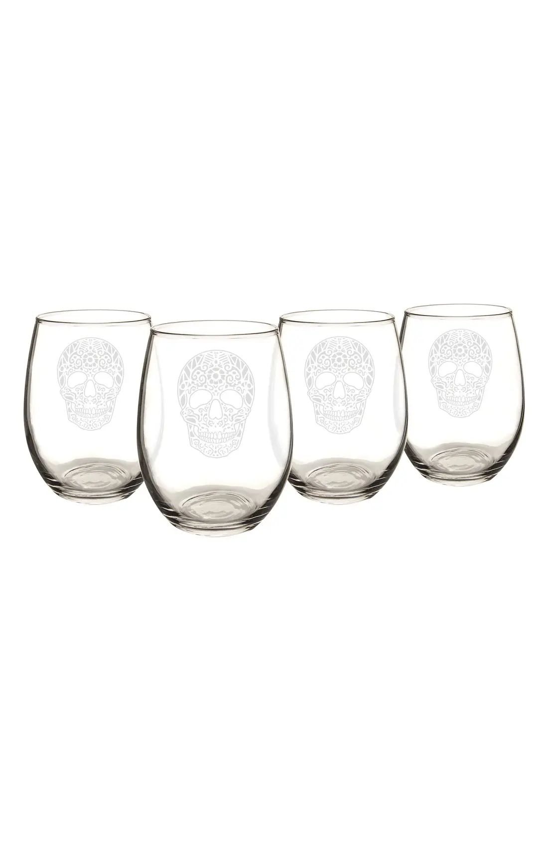 Sugar Skulls Set of 4 Stemless Wine Glasses | Nordstrom