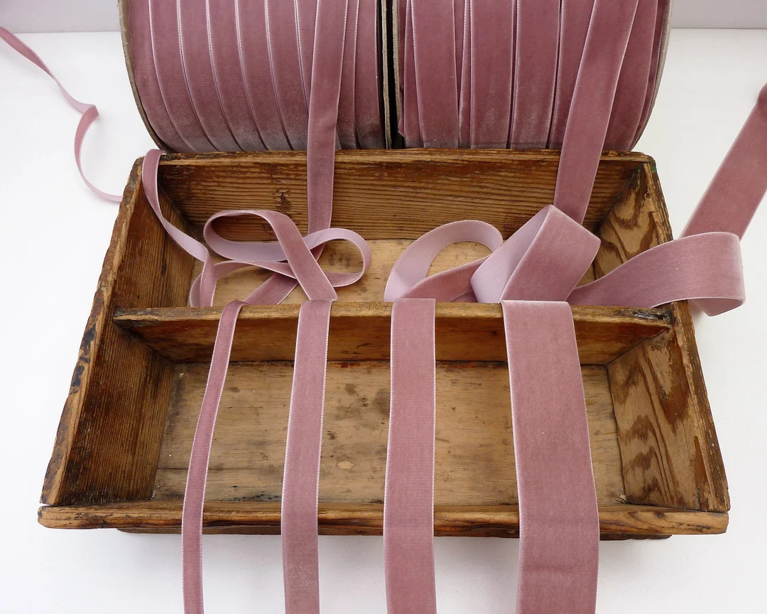 Dusty Pink Velvet Ribbon Trim Colonial Rose, Premium Quality Narrow Wide, 9mm 16mm 22mm 36mm, Ber... | Etsy (US)