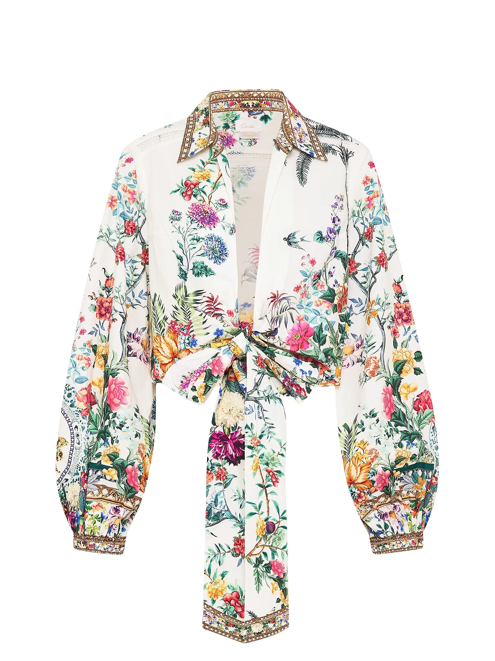 Floral Cotton Tie-Front Crop Shirt | Saks Fifth Avenue