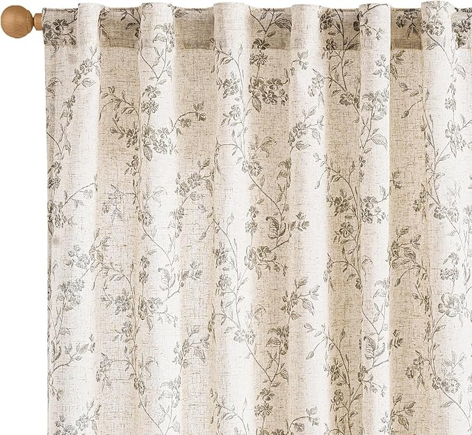 Lazzzy Grey Floral Linen Curtains 84 Inch Length Farmhouse Curtain Back Tab Drapes for Living Roo... | Amazon (US)