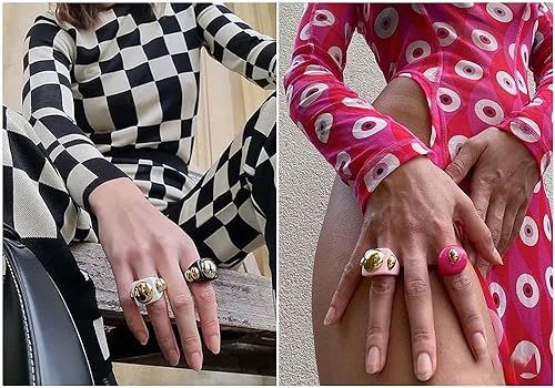 sloong 5pcs Y2K Style Chunky Retro Resin Acrylic Ring Plastic Rings Kids Ring Cute Colorful Candy... | Amazon (US)