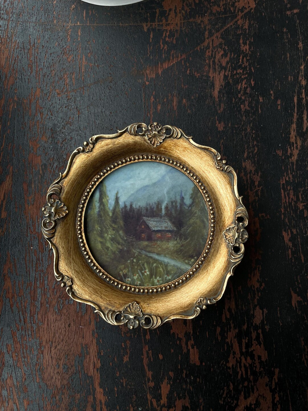 Cabin in the Woods Oil Painting Print: Vintage Gold Frame Wall Art - Etsy | Etsy (US)