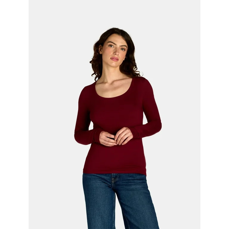 No Boundaries Scoop Neck Everyday Tee with Long Sleeves, 1 and 3 Pack, Women's | Walmart (US)