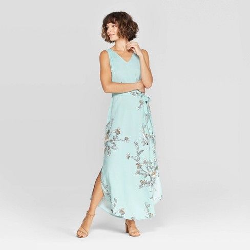 Women's Floral Print Sleeveless V-Neck Woven Maxi - A New Day™ Turquoise | Target