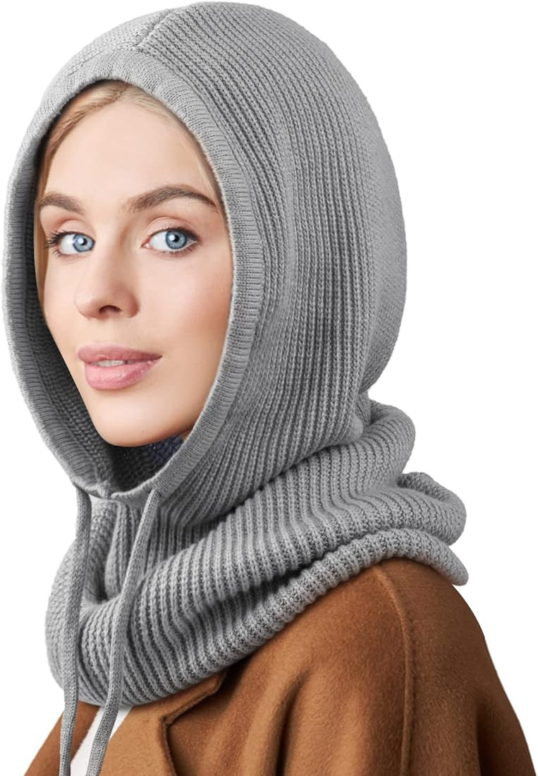 DRESHOW Winter Hats for Women Balaclava Knit Beanie with Adjustable Drawstring Warm Hooded Scarf ... | Amazon (US)