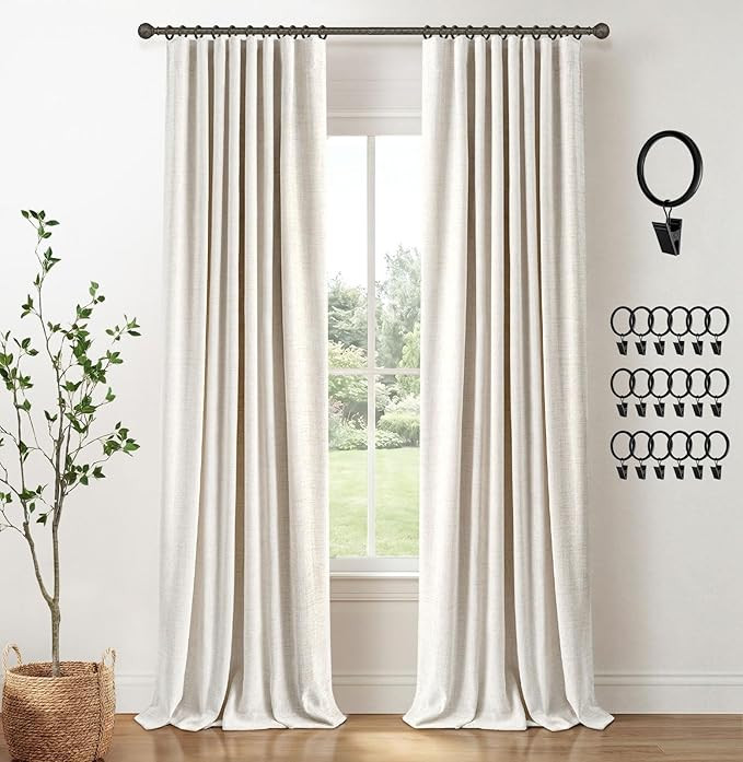 INOVADAY 100% Blackout Curtains for Bedroom, Black Out Curtains 84 Inch Long, Clip Rings Linen Bl... | Amazon (US)