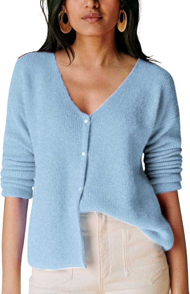 Lviefent Women Knit Cardigans Casual V Neck Long Sleeve Button Down Sweater Cardi Jumper Layer To... | Amazon (US)