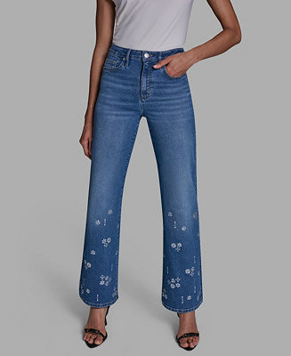 BCBG Women's High-Rise Wide-Leg Embellished Jeans - Macy's | Macy's
