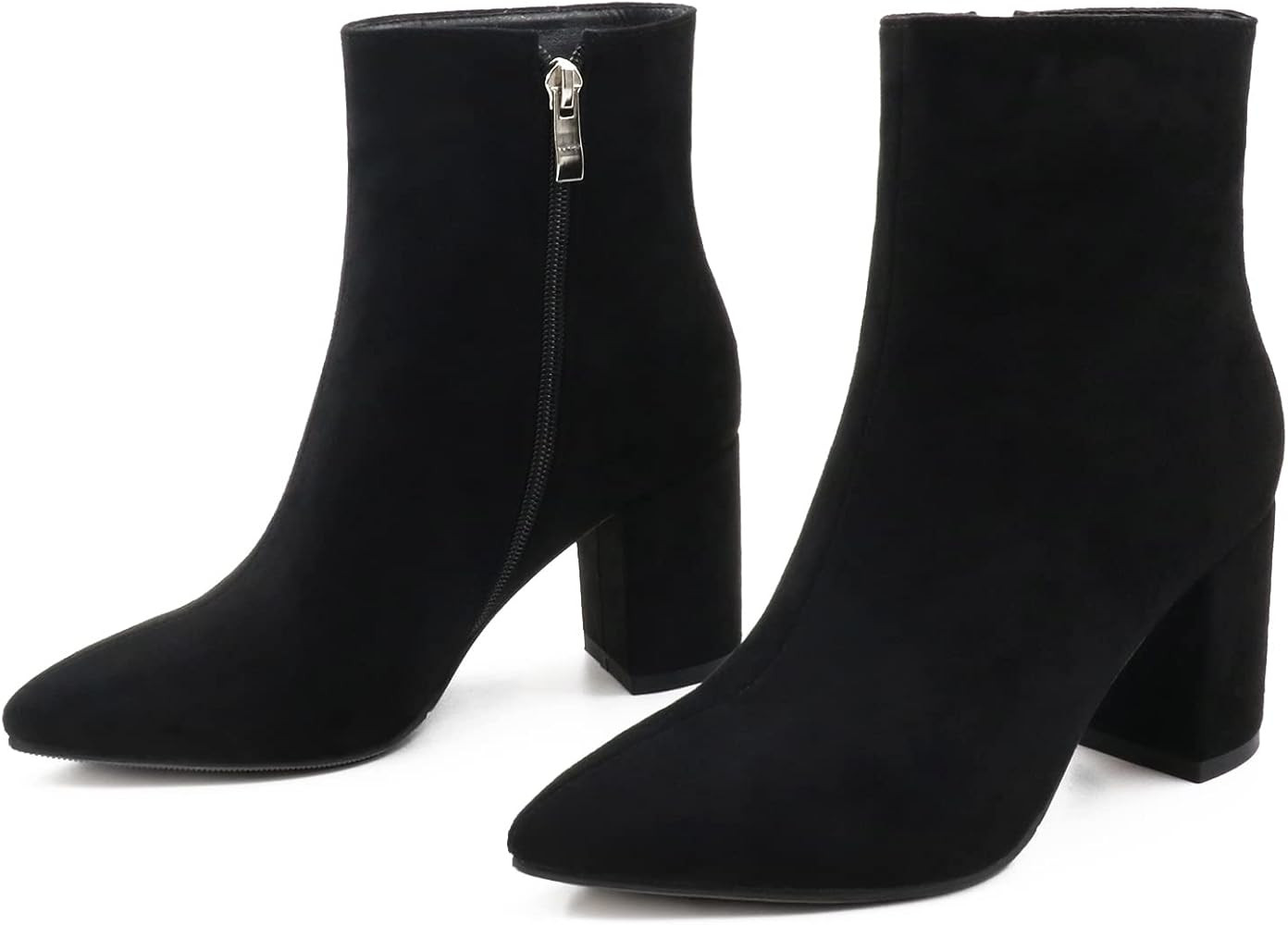 JOY IN LOVE Women's Ankle Boots Chunky Block Heel Pointed Toe Zipper Boots | Amazon (US)