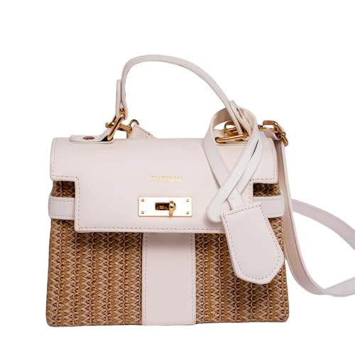 FAIRYSAN Women's Straw Beach Bag Crossbody Bag, Summer Leather Stitching Straw Handbag Shoulder Bag | Amazon (US)