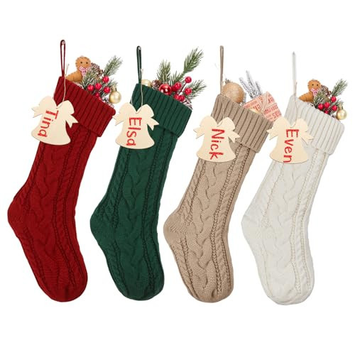 Galetcy Christmas Stockings 4 Pack, Knitted Christmas Stockings 18" Xmas Hanging Stocking Decorations with Personasized Name Carfts for Gifts | Amazon (US)