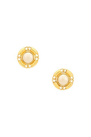 Chanel Coco Mark Pearl Clip-On Earrings in Metallic Gold | FWRD 