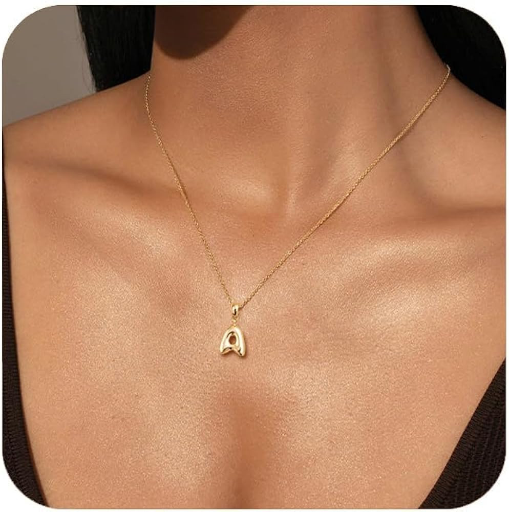 Initial Necklaces for Women, 14k Gold Plated Tiny Small Dainty Letter Necklace，Simple Cute Chok... | Amazon (US)
