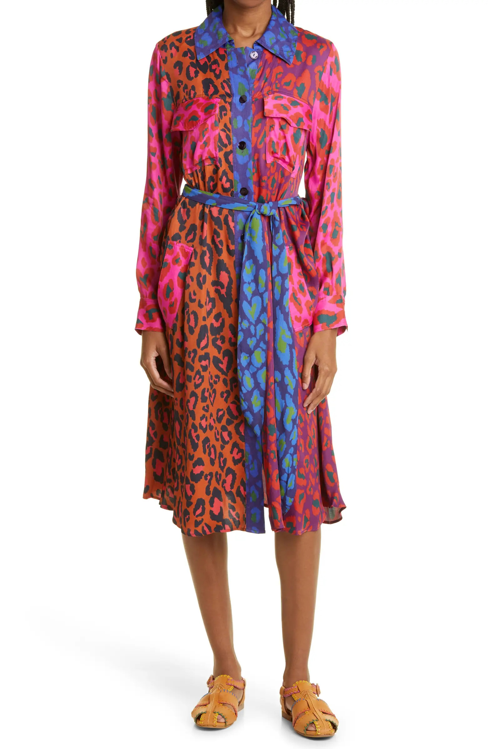 FARM Rio Leopard Mix Print Long Sleeve Shirtdress | Nordstrom | Nordstrom