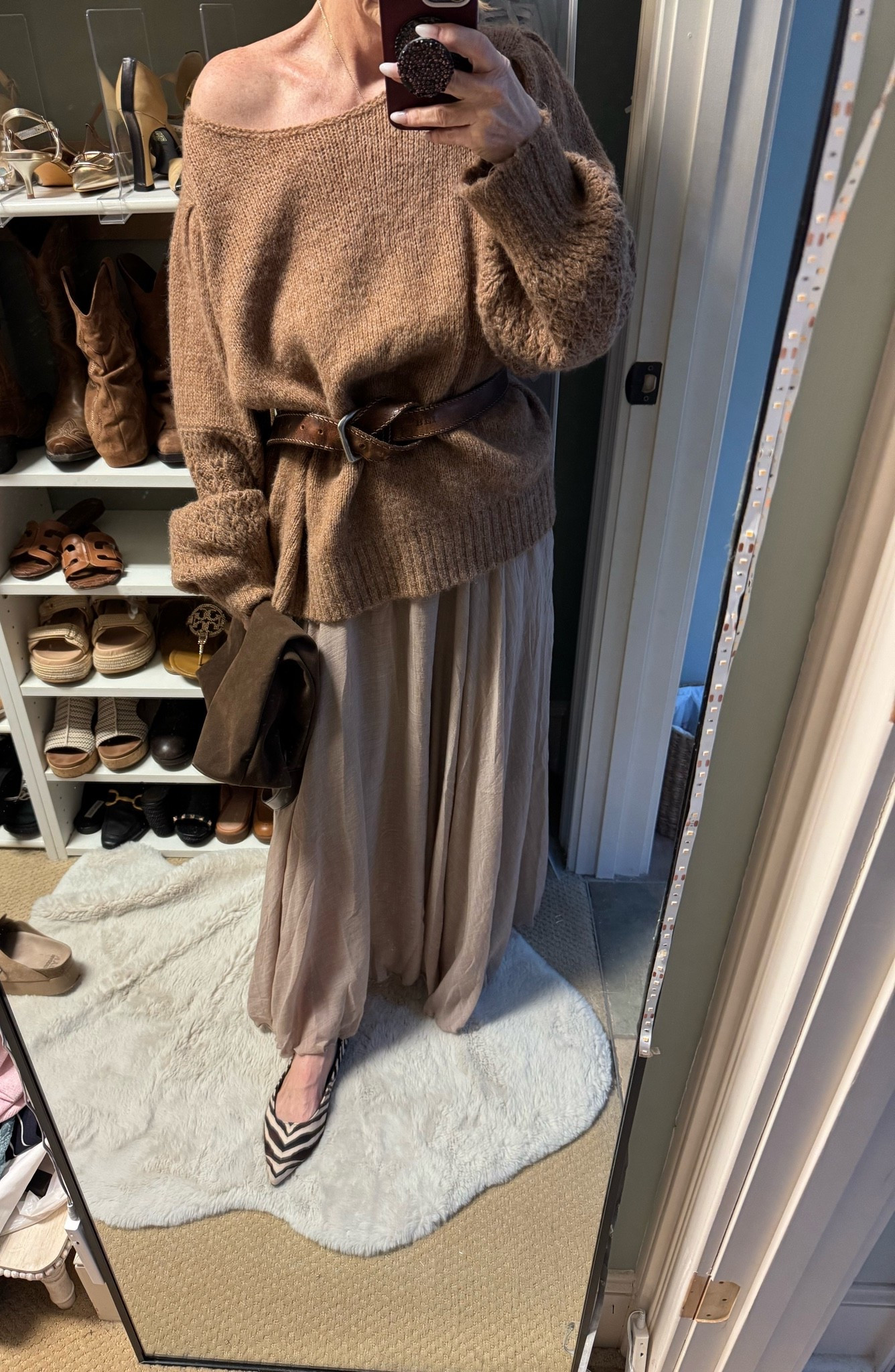 Warm and cozy sweater and skirt. Now it just needs to get warm enough to wear. 😂 The sweater is from Old Navy last year. It’s an XXL. I thrifted the skirt and the shoes are from Target.

#LTKootd #LTKmomlife #LTKSeasonal