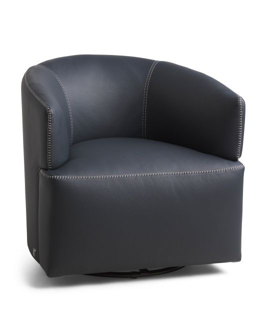 Made In Italy Genuine Leather Swivel Chair | TJ Maxx