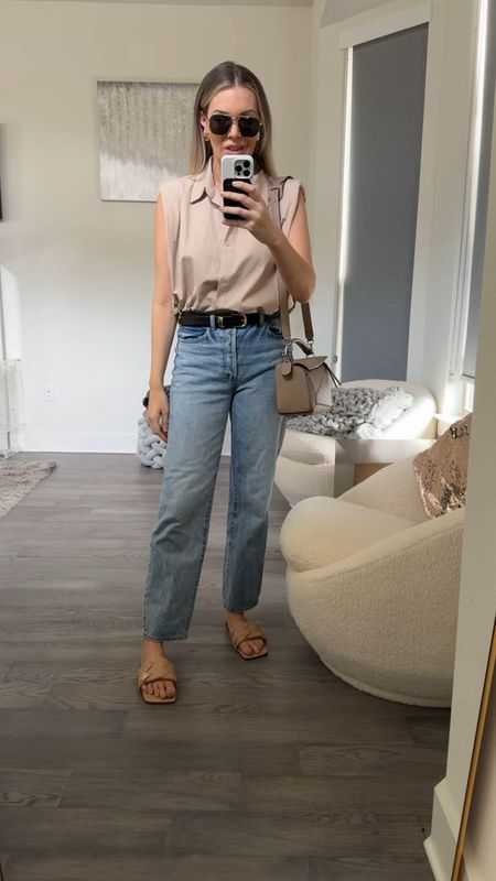 New favorite Amazon Summer top. Just ordered black and white! All other pieces but the jeans are available from Amazon 
I’m 5’9 145 wearing a medium 