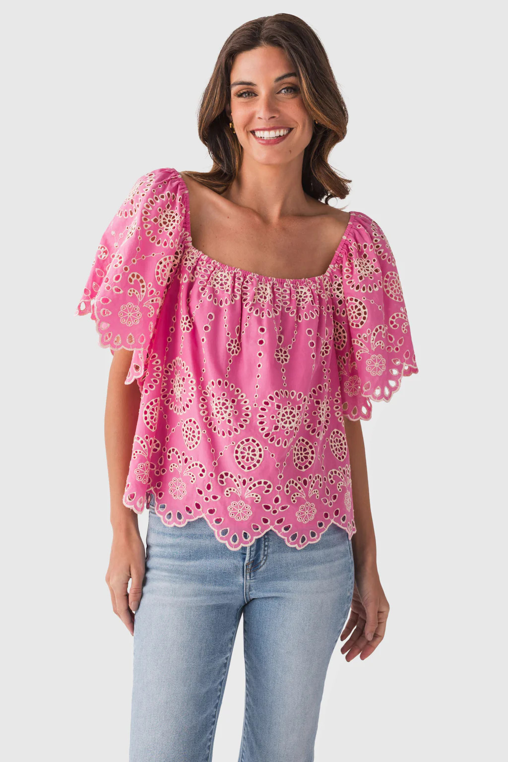 Fate Scallop Edge Eyelet Lace Square Neck Top | Social Threads