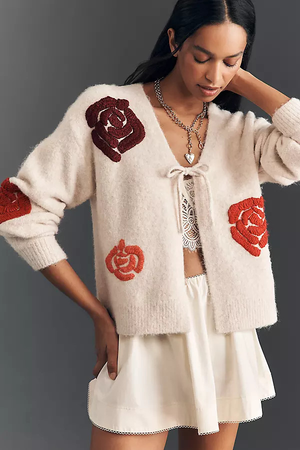 Embroidered Flower Cardigan Sweater | Anthropologie (US)