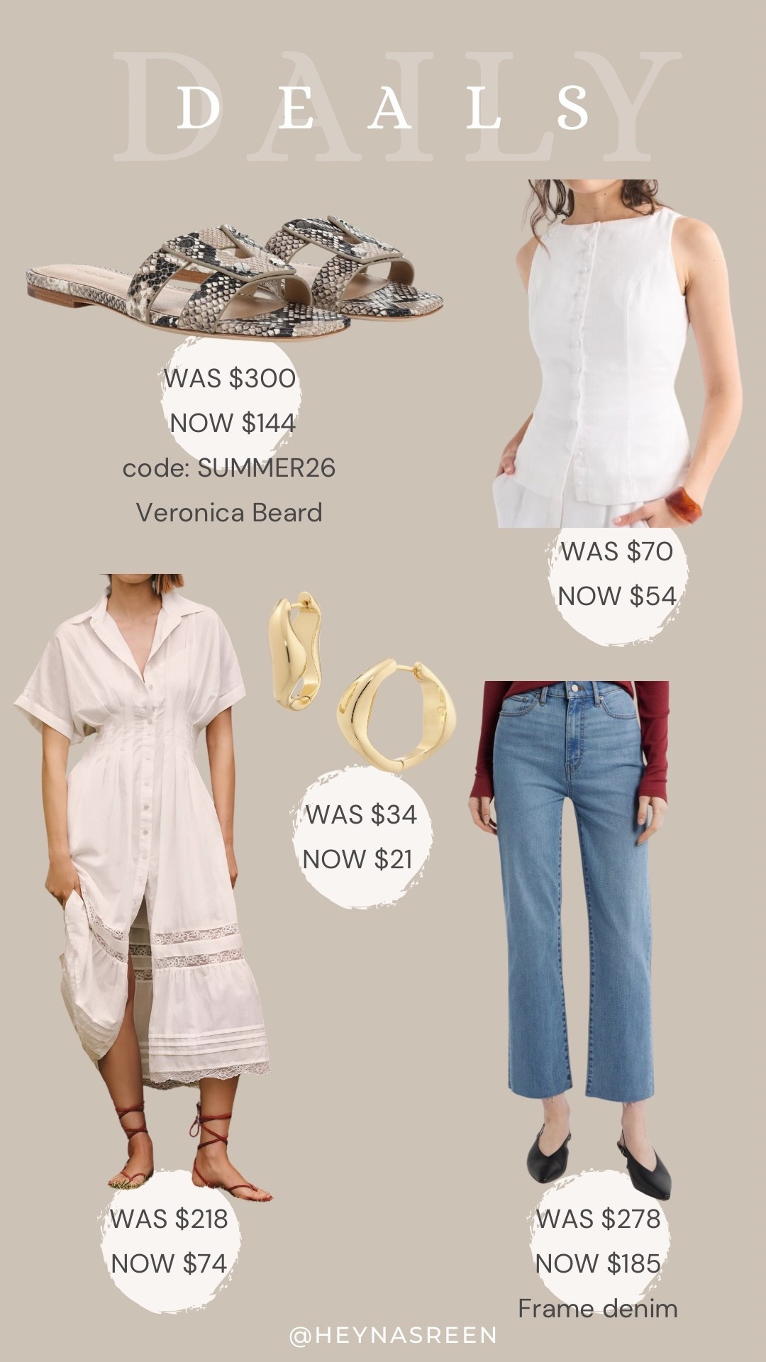 Daily deals on Veronica Beard sneakers, Abercrombie linen top, Frame jeans, Madewell earrings, Anthropologie dress