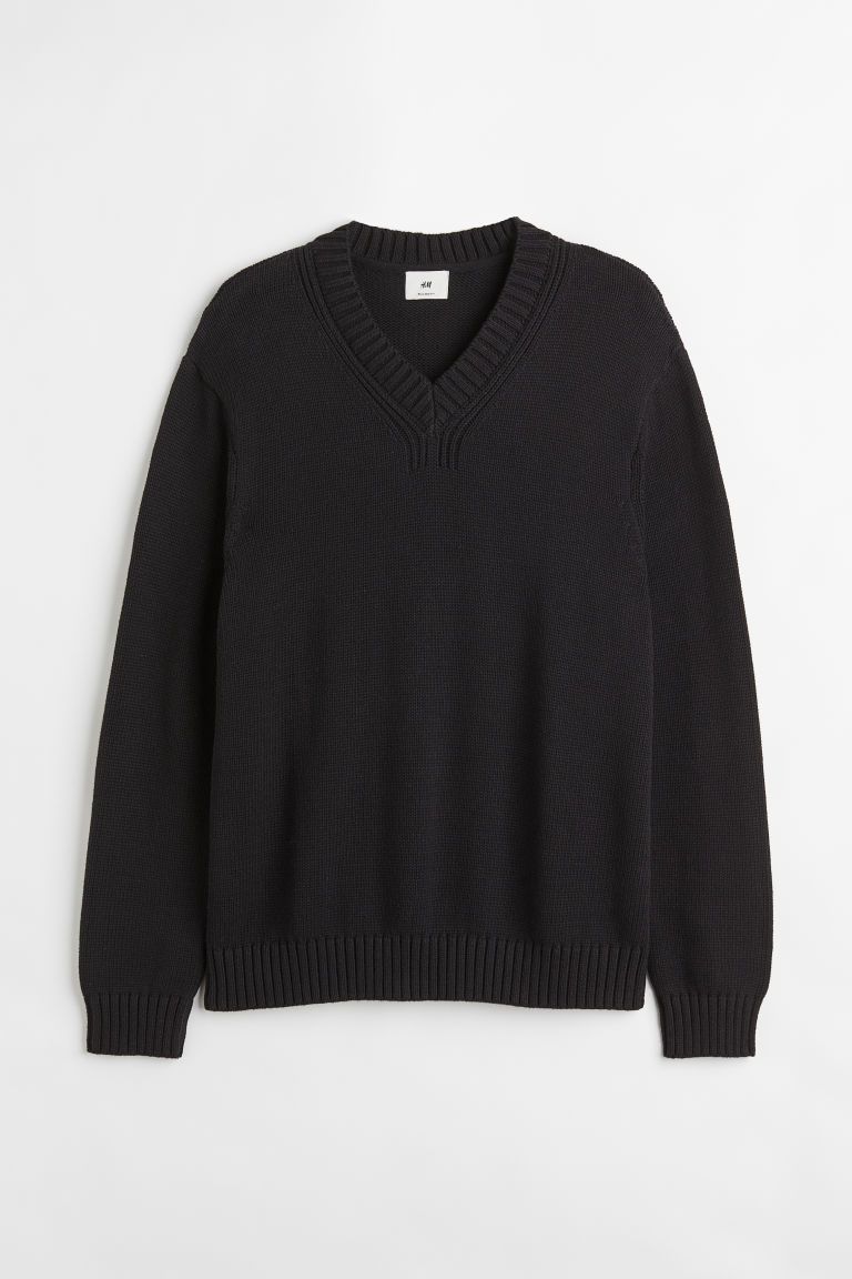 H & M - Relaxed Fit V-neck Sweater - Black | H&M (US + CA)