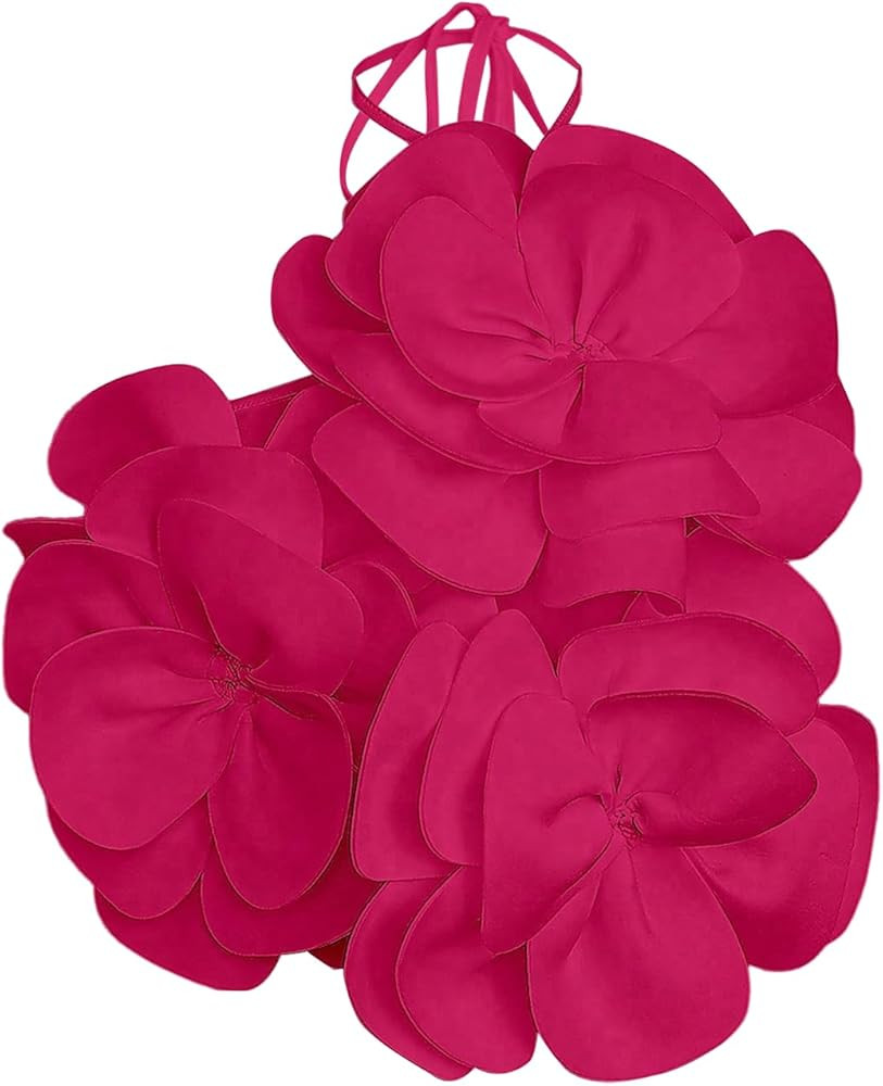 GORGLITTER Women's 3D Flower Halter Cropped Camisole Top Floral Backless Sleeveless Cami Tops | Amazon (US)