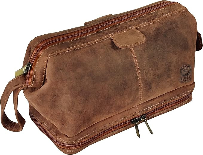 RUSTIC TOWN Leather Toiletry Bag for Men - Travel Gift Shaving Ditty Kit - Bathroom Shower Toilet... | Amazon (US)