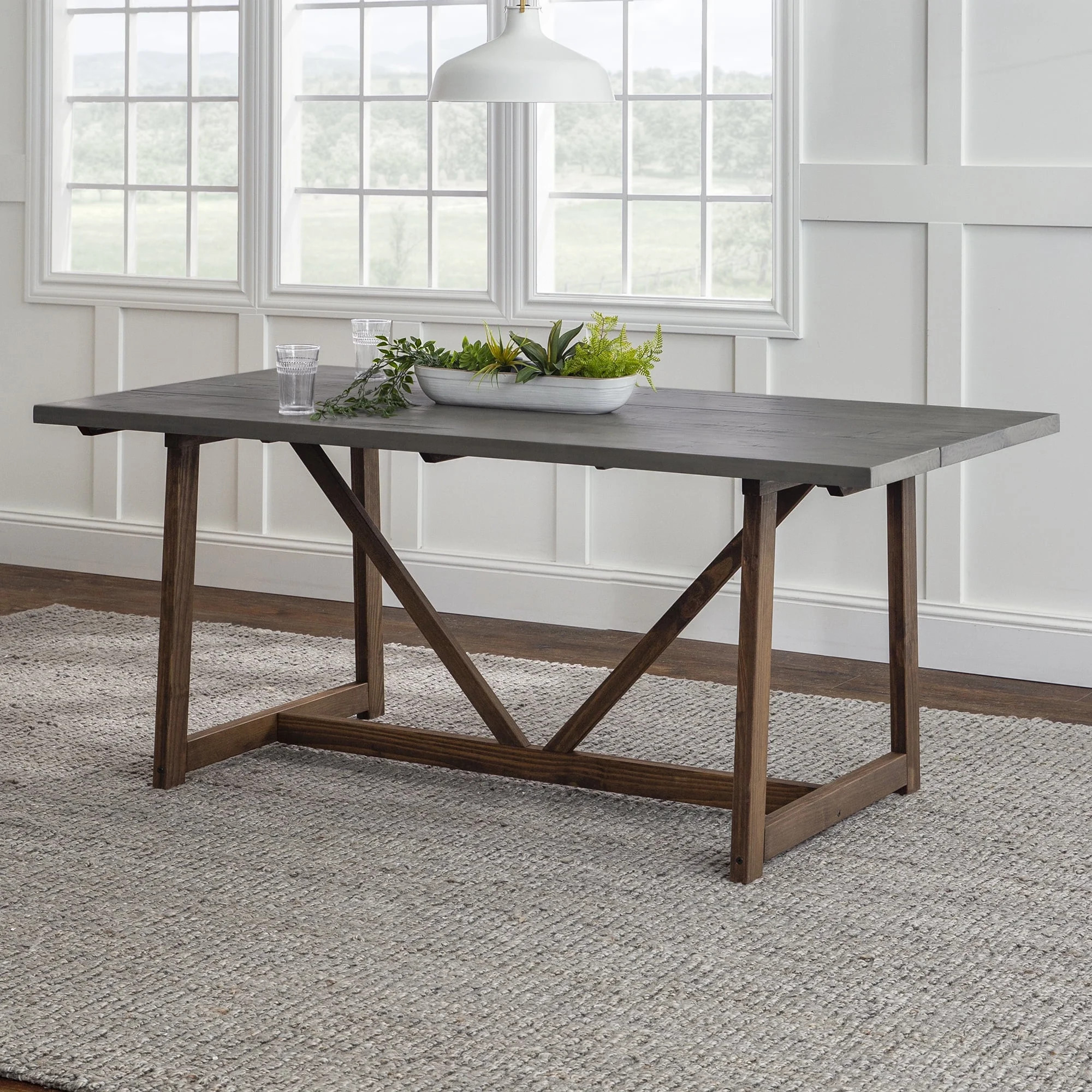 Walker Edison Modern Solid Wood Trestle Dining Table, Grey/Brown | Walmart (US)
