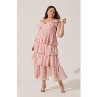 ASTR the Label | Midsummer Floral Tiered Maxi Dress in Plus Size - Pink multi floral | Size 2X | ASTR The Label (US)