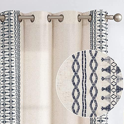Lazzzy Linen Curtains Bordered Boho Curtain Embroidered Drapes Light Filtering Privacy Window Treatm | Amazon (US)