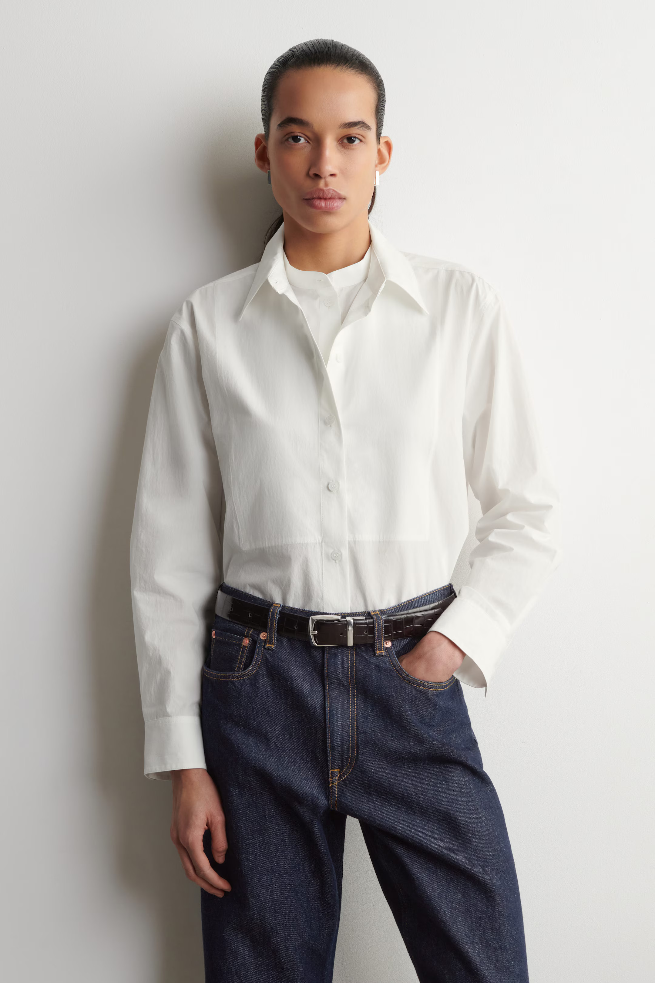 LAYERED-COLLAR PIMA COTTON SHIRT - WHITE | COS US | COS (US)