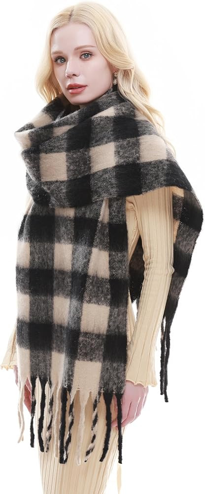 RIIQIICHY Plaid Scarf for Women Chunky Scarves Winter Warm Thick Oversized Blanket Scarf | Amazon (US)