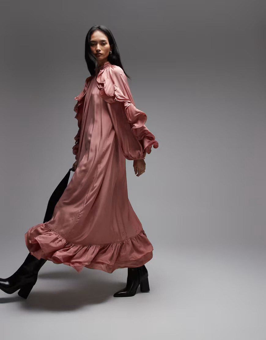 & Other Stories ruffle detail maxi dress in dusky pink | ASOS (Global)