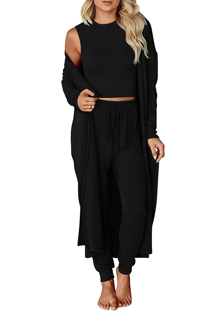 KIRUNDO 3 Piece Lounge Sets for Women Airplane Travel Outfits 2025 Fall Cardigan Sleeveless Top P... | Amazon (US)