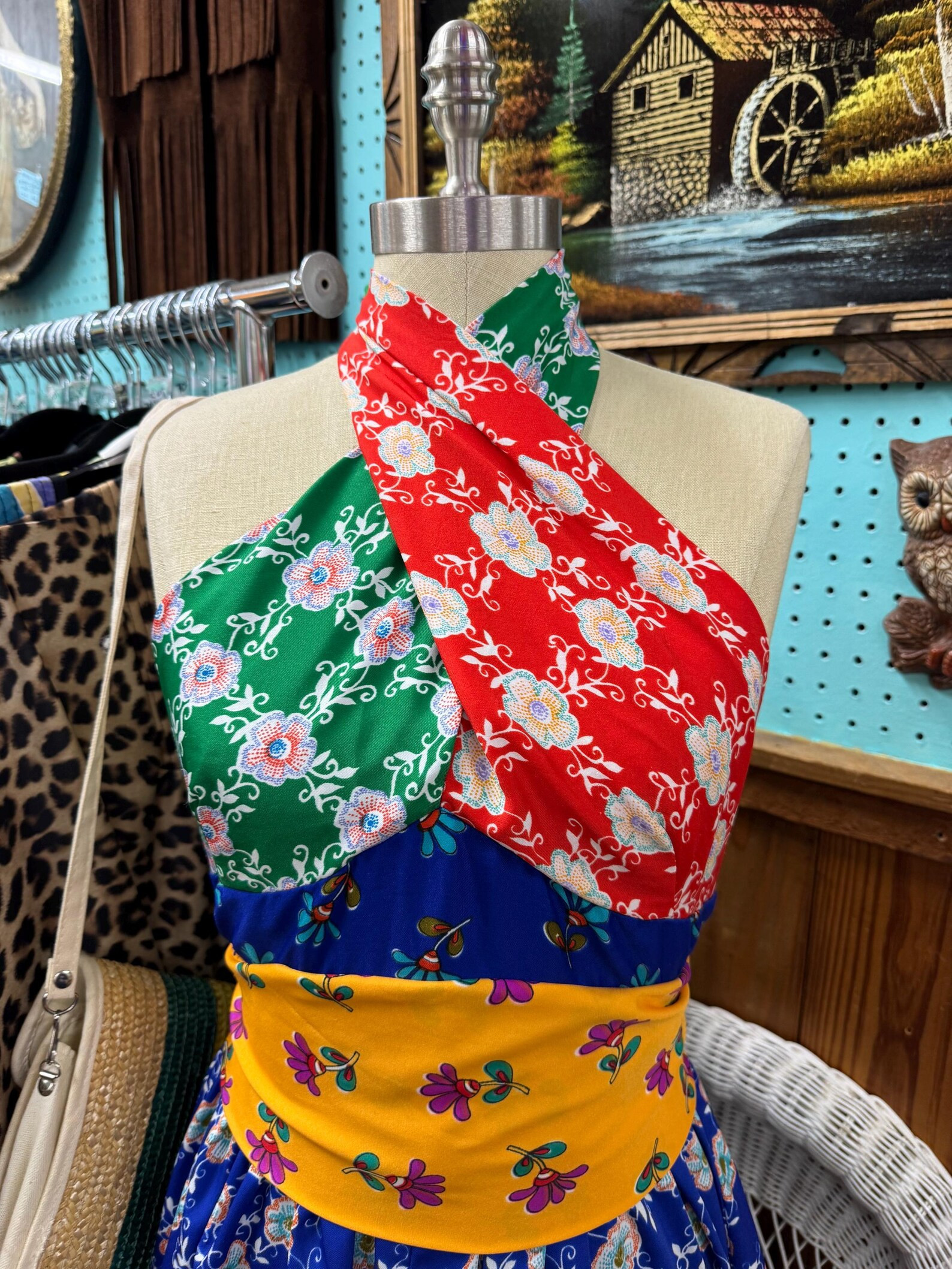 70s Vintage YOUTH GUILD Blue Multicolor Colorblock Floral Maxi Dress Size XS - Etsy | Etsy (US)