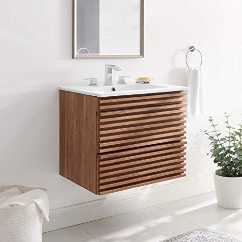 Modway Render 24" Wall-Mount Bathroom Vanity in Walnut White | Amazon (US)